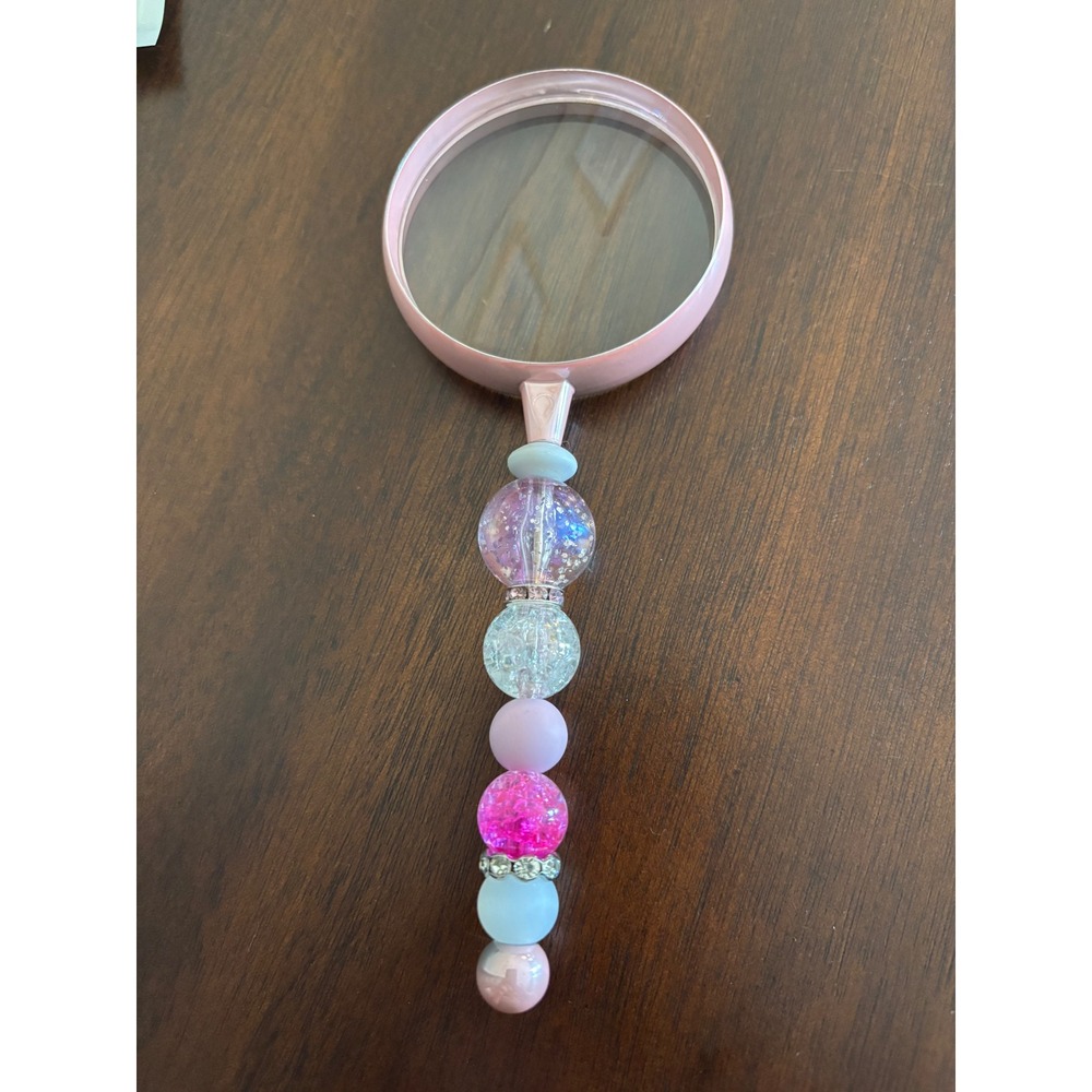 Handmade Pink Beaded Magnifying Glass Sparkle Decorative Handle